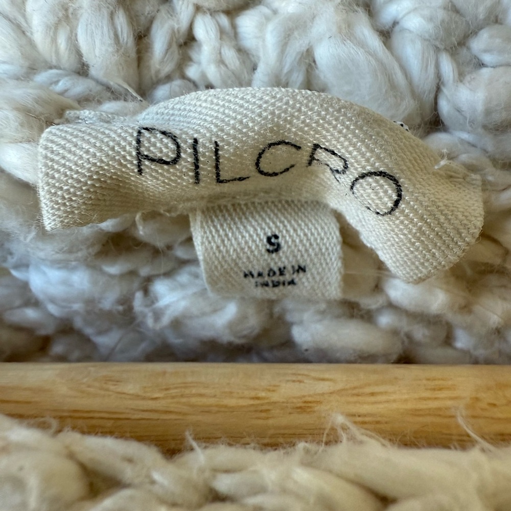Pilcro Anthropologie Cropped Chunky Knit Sweater Cream Balloon Sleeve Small - Picture 7 of 8